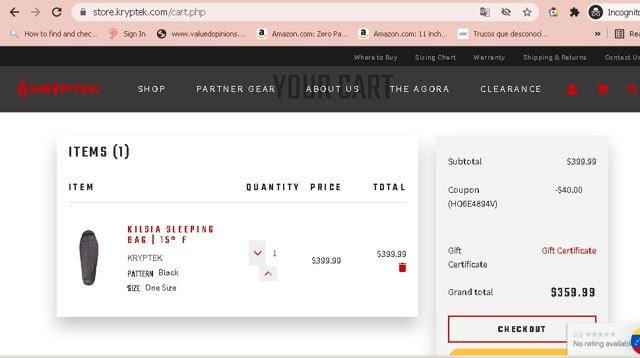 Kryptek checkout page showing Kryptek discount code box | Screenshot taken by SimplyCodes community member on Sep 20, 2021