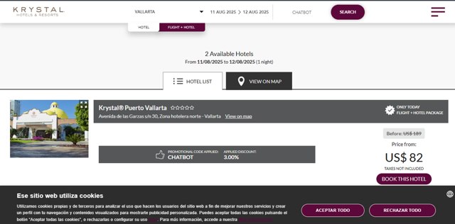 Krystal Hotels & Resorts checkout page showing Krystal Hotels & Resorts promo code box | Screenshot taken by SimplyCodes community member on Aug 11, 2025