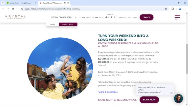 Krystal Hotels & Resorts checkout page showing Krystal Hotels & Resorts promo code box | Screenshot taken by SimplyCodes community member on Jun 21, 2025