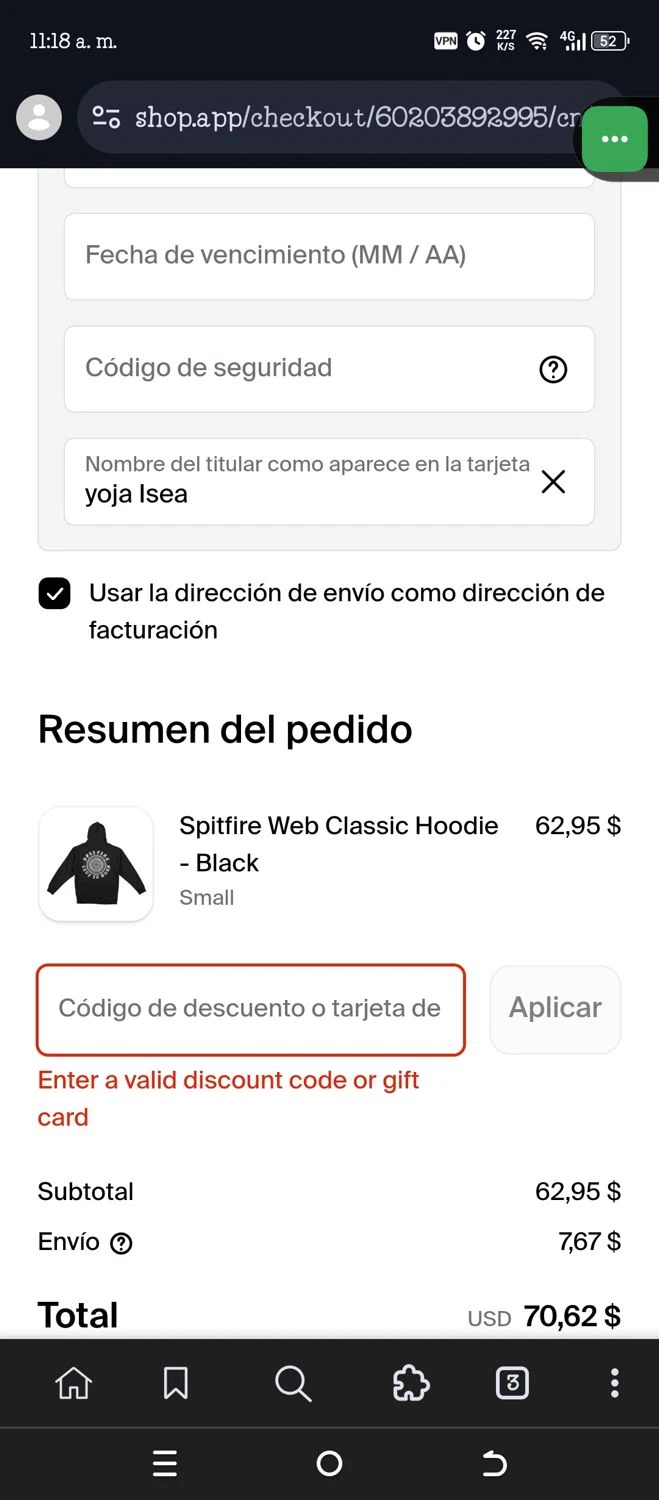 Kshopina discount code screenshot showing code reem applied at Kshopina checkout page. Uploaded by SimplyCodes community member VillaloboY on Nov 6, 2025