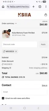 Moose20 coupon verification screenshot