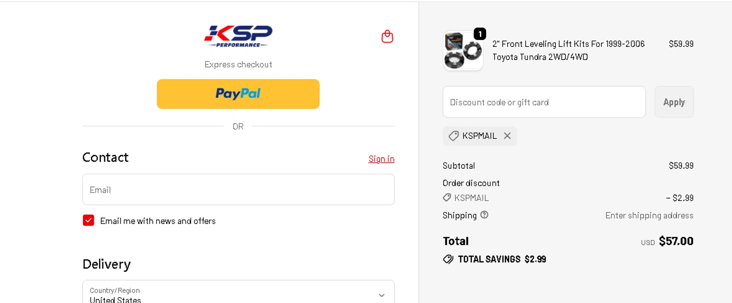 KSP performance discount code screenshot showing code KSPMAIL applied at KSP performance checkout page. Uploaded by SimplyCodes community member BLUEBLASTOISE on Nov 4, 2025