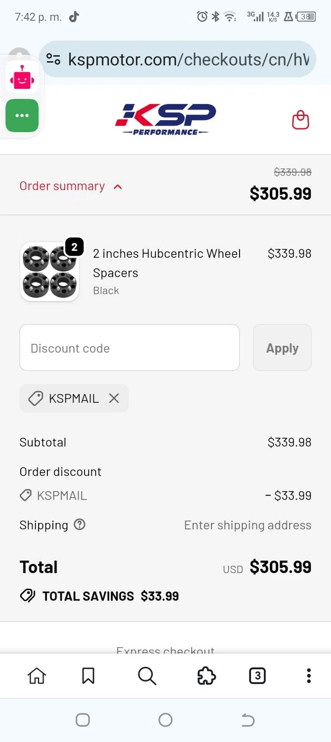 KSP performance discount code screenshot showing code KSPMAIL applied at KSP performance checkout page. Uploaded by SimplyCodes community member GoldPilot4017 on Sep 21, 2025