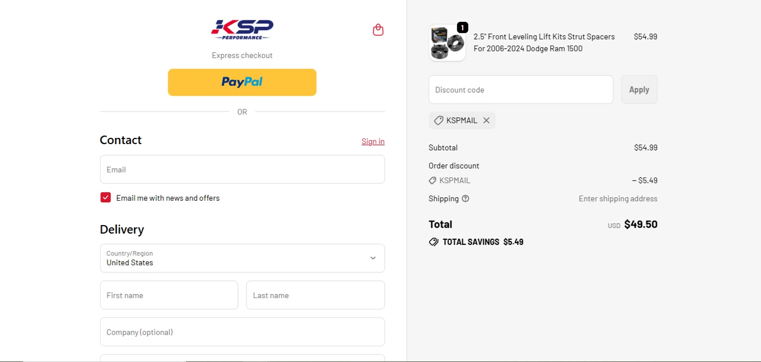 KSP performance discount code screenshot showing code KSPMAIL applied at KSP performance checkout page. Uploaded by SimplyCodes community member juanisaac on Sep 20, 2025