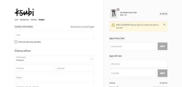 Ksubi checkout page showing Ksubi discount code box | Screenshot taken by SimplyCodes community member on Jan 27, 2022