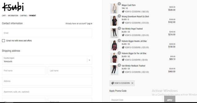 Ksubi checkout page showing Ksubi discount code box | Screenshot taken by SimplyCodes community member on Jan 6, 2022