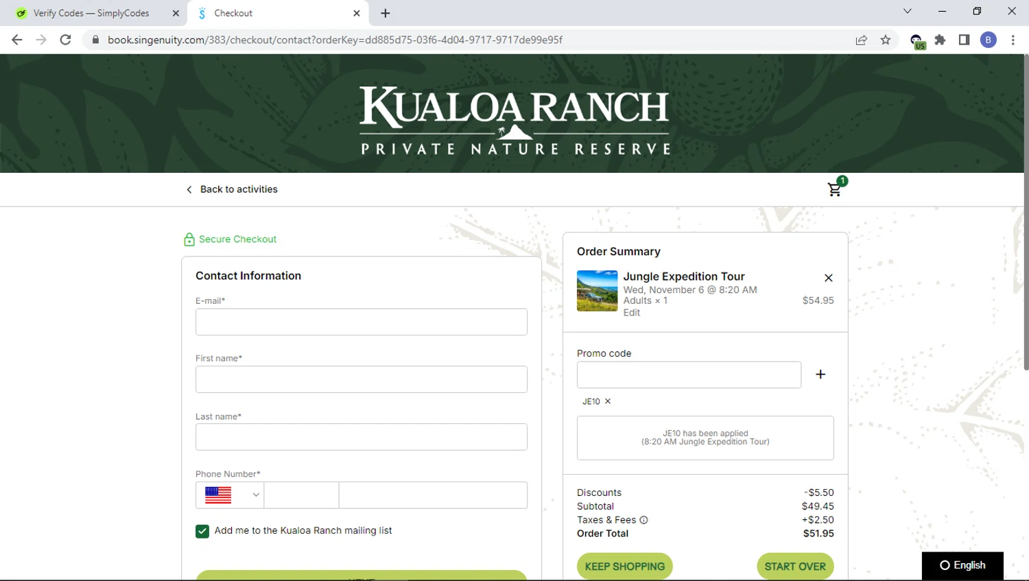 where to use Kualoa Ranch promo code box