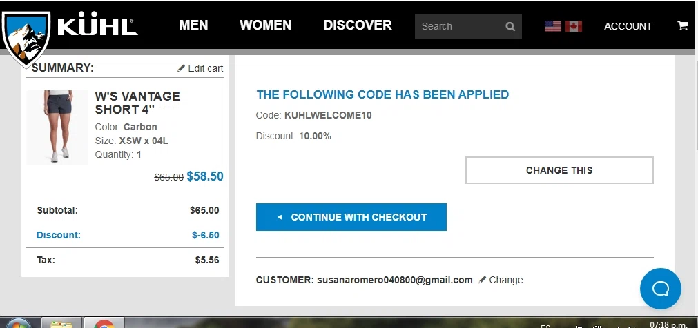 KÜHL checkout page showing KÜHL promo code box | Screenshot taken by SimplyCodes community member on May 13, 2021