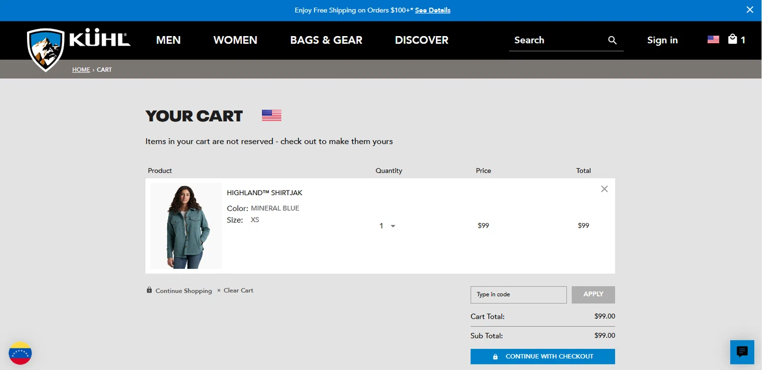 KÜHL checkout page showing KÜHL promo code box | Screenshot taken by SimplyCodes community member on Nov 24, 2024