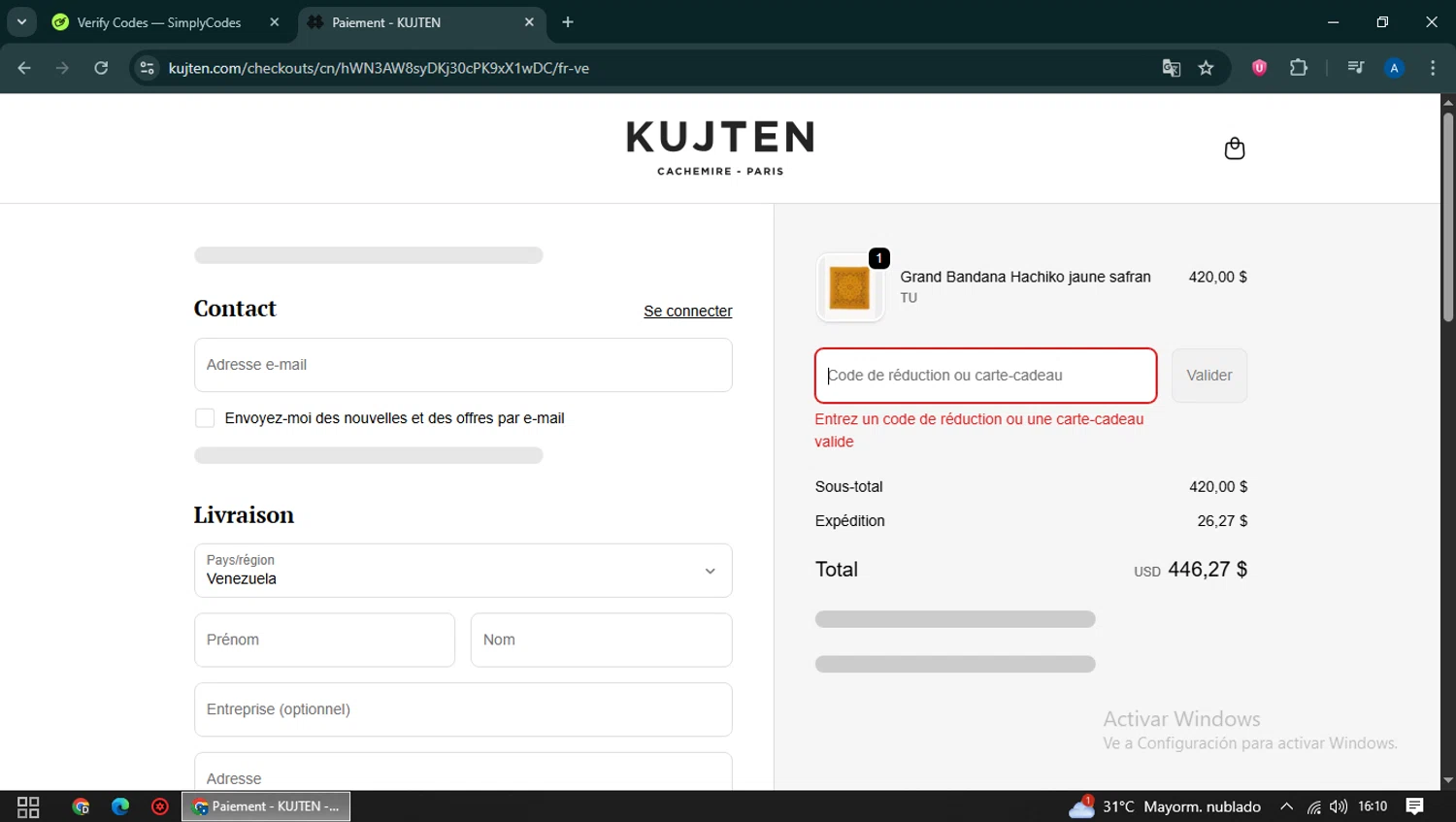 Kujten promo code screenshot showing code KUJTEN5 applied at Kujten checkout page. Uploaded by SimplyCodes community member NobleCaptain2872 on Sep 19, 2025