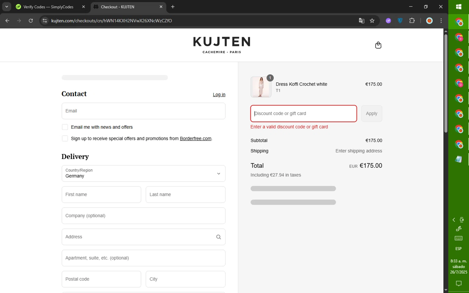Kujten promo code screenshot showing code SUMMER15 applied at Kujten checkout page. Uploaded by SimplyCodes community member SalePhoenix823 on Jul 26, 2025
