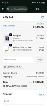 VERYKUL150 coupon verification screenshot
