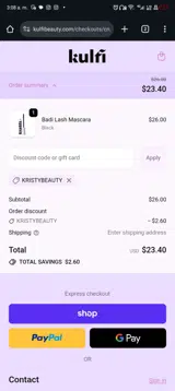 kristybeauty coupon verification screenshot