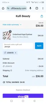 Jennyb coupon verification screenshot