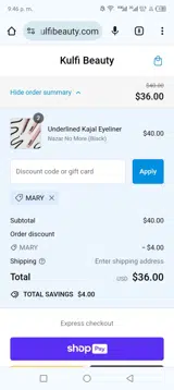 Mary coupon verification screenshot