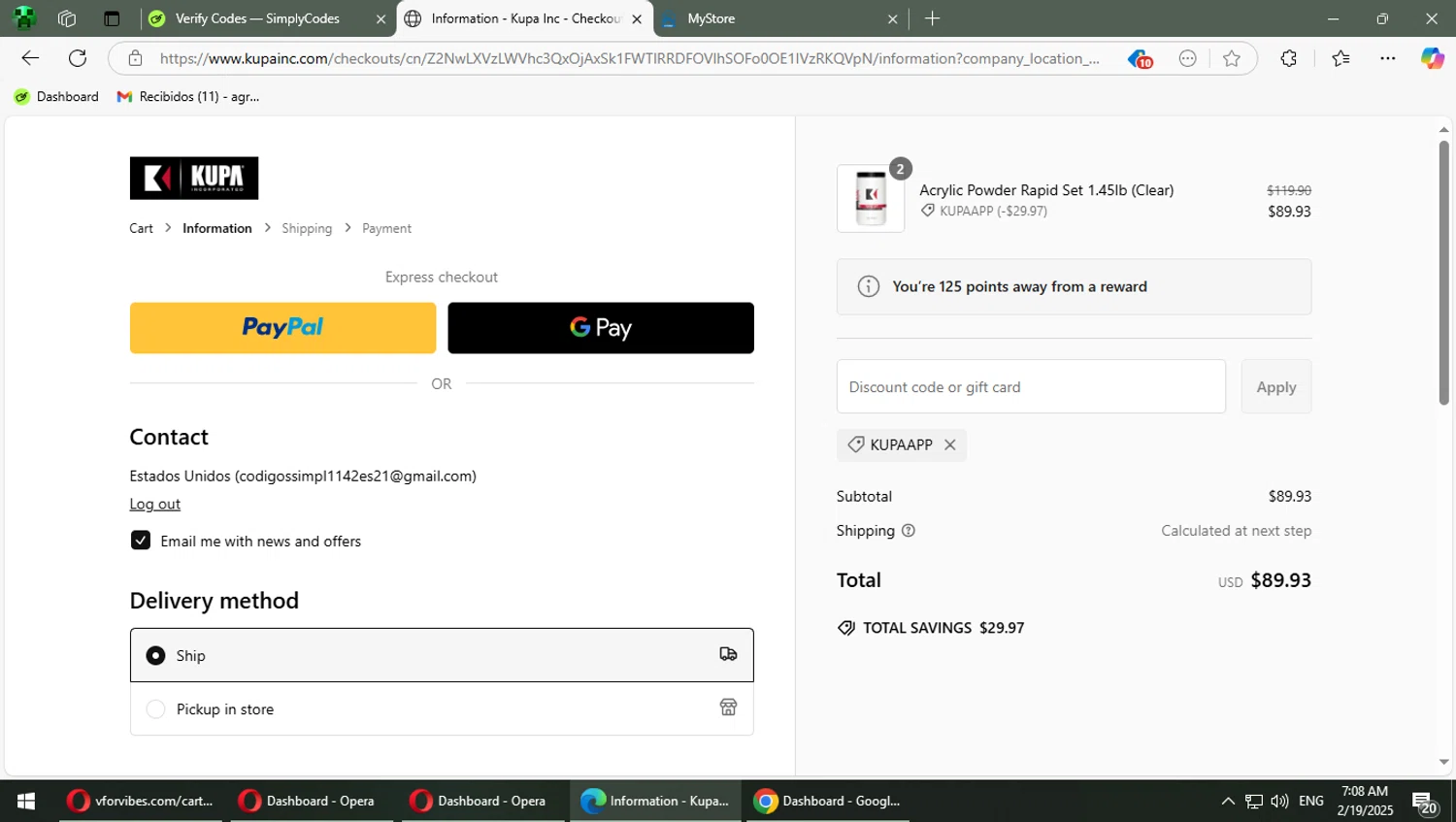 Kupa Inc promo code screenshot showing code KUPAAPP applied at Kupa Inc checkout page. Uploaded by SimplyCodes community member TrevorPhilips on Feb 19, 2025