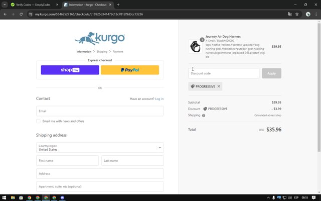 Kurgo checkout page showing Kurgo promo code box | Screenshot taken by SimplyCodes community member on Jul 16, 2024