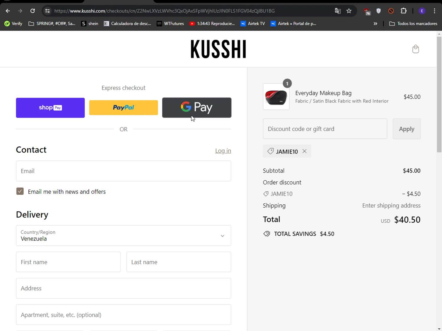 where to use Kusshi promo code box