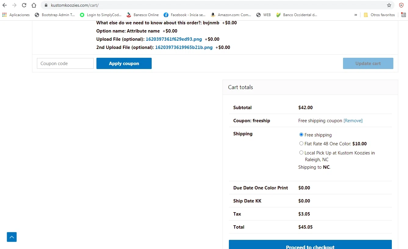 Kustom Koozies checkout page showing Kustom Koozies promo code box | Screenshot taken by SimplyCodes community member on May 7, 2021