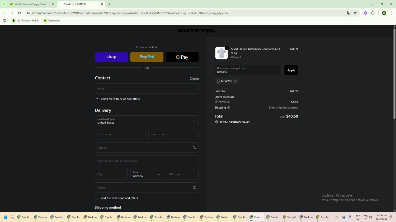 KUTFTBL checkout page showing KUTFTBL promo code box | Screenshot taken by SimplyCodes community member on Feb 19, 2026