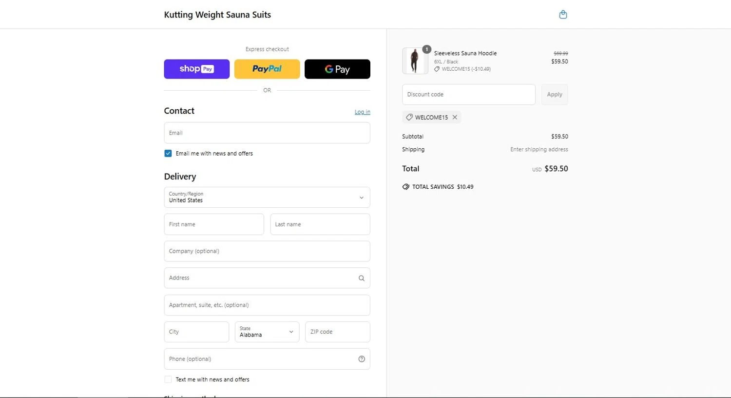 Kutting Weight discount code screenshot showing code WELCOME15 applied at Kutting Weight checkout page. Uploaded by SimplyCodes community member LUAR777 on Jun 26, 2025