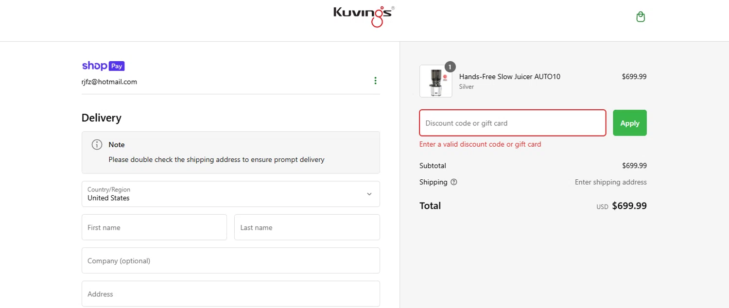 Kuvings discount code screenshot showing code BESTMOM applied at Kuvings checkout page. Uploaded by SimplyCodes community member BonusDefender8823 on Feb 18, 2025