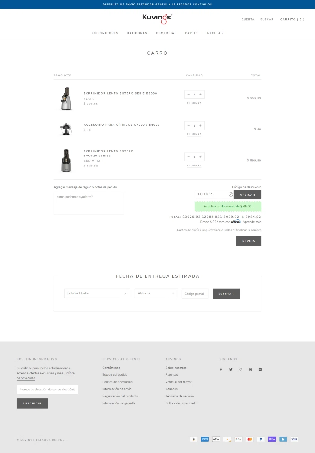 Kuvings checkout page showing Kuvings discount code box | Screenshot taken by SimplyCodes community member on Aug 31, 2020