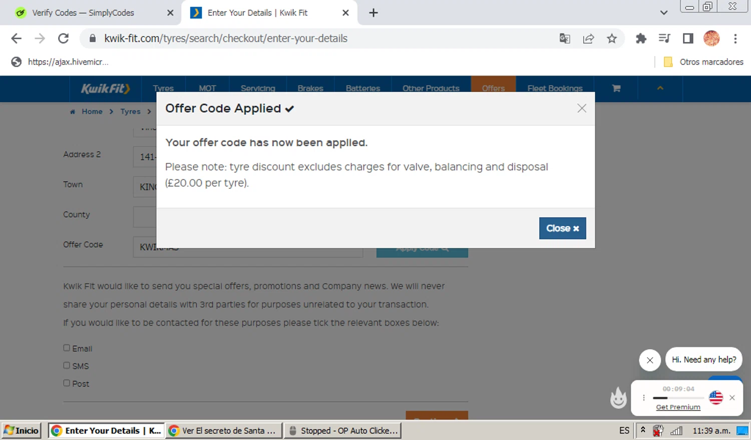 Kwik Fit checkout page showing Kwik Fit discount code box | Screenshot taken by SimplyCodes community member on Dec 6, 2025
