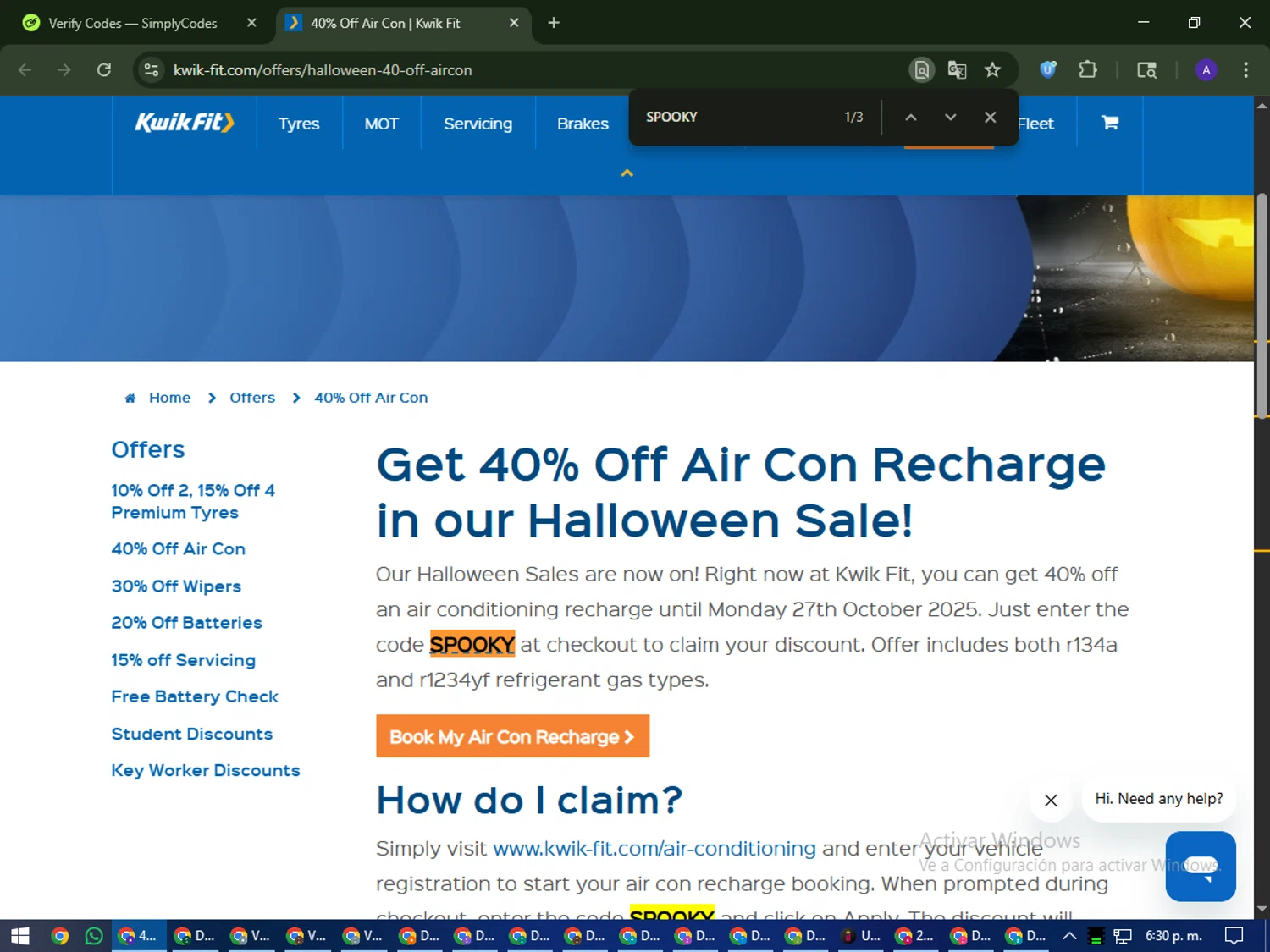 Kwik Fit checkout page showing Kwik Fit discount code box | Screenshot taken by SimplyCodes community member on Oct 24, 2025