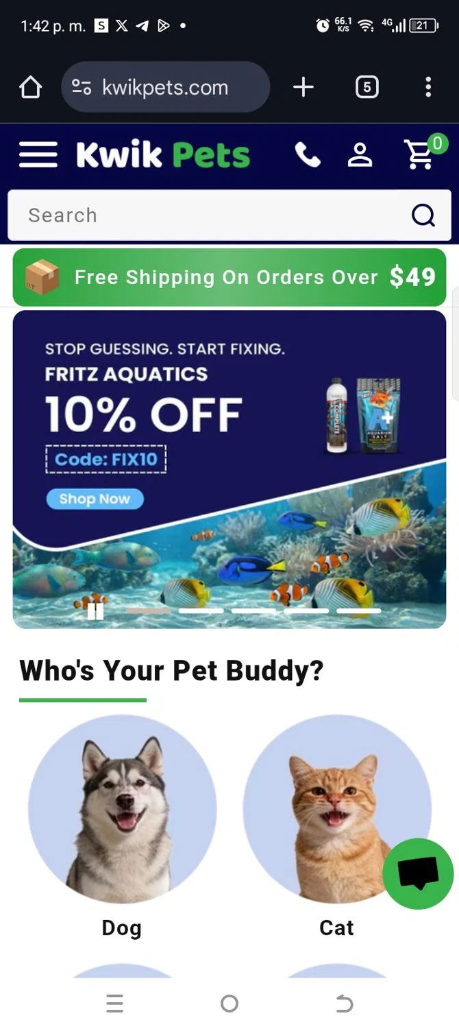 Kwik Pets discount code screenshot showing code Fix10 applied at Kwik Pets checkout page. Uploaded by SimplyCodes community member kellymoreno on Jan 29, 2026