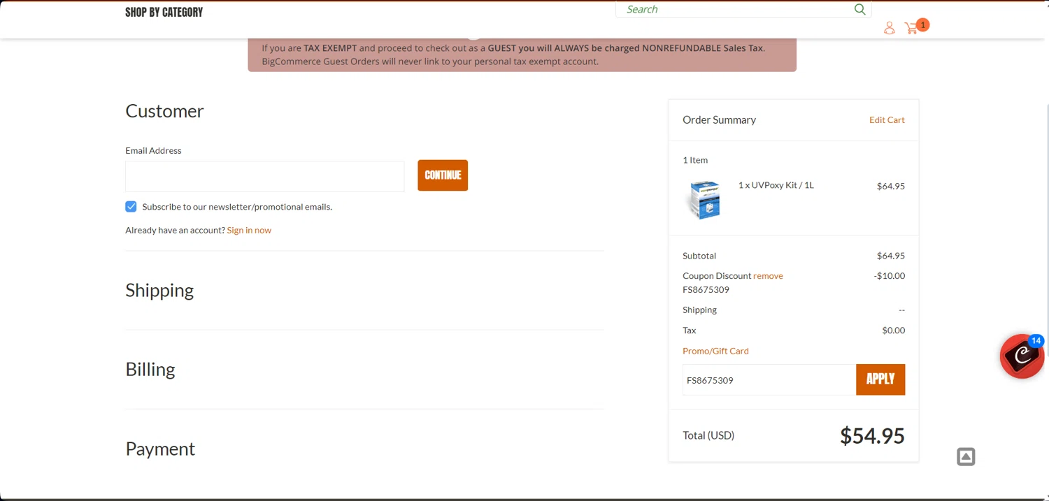 Klingspor's Woodworking Shop checkout page showing Klingspor's Woodworking Shop promo code box | Screenshot taken by SimplyCodes community member on Nov 22, 2023