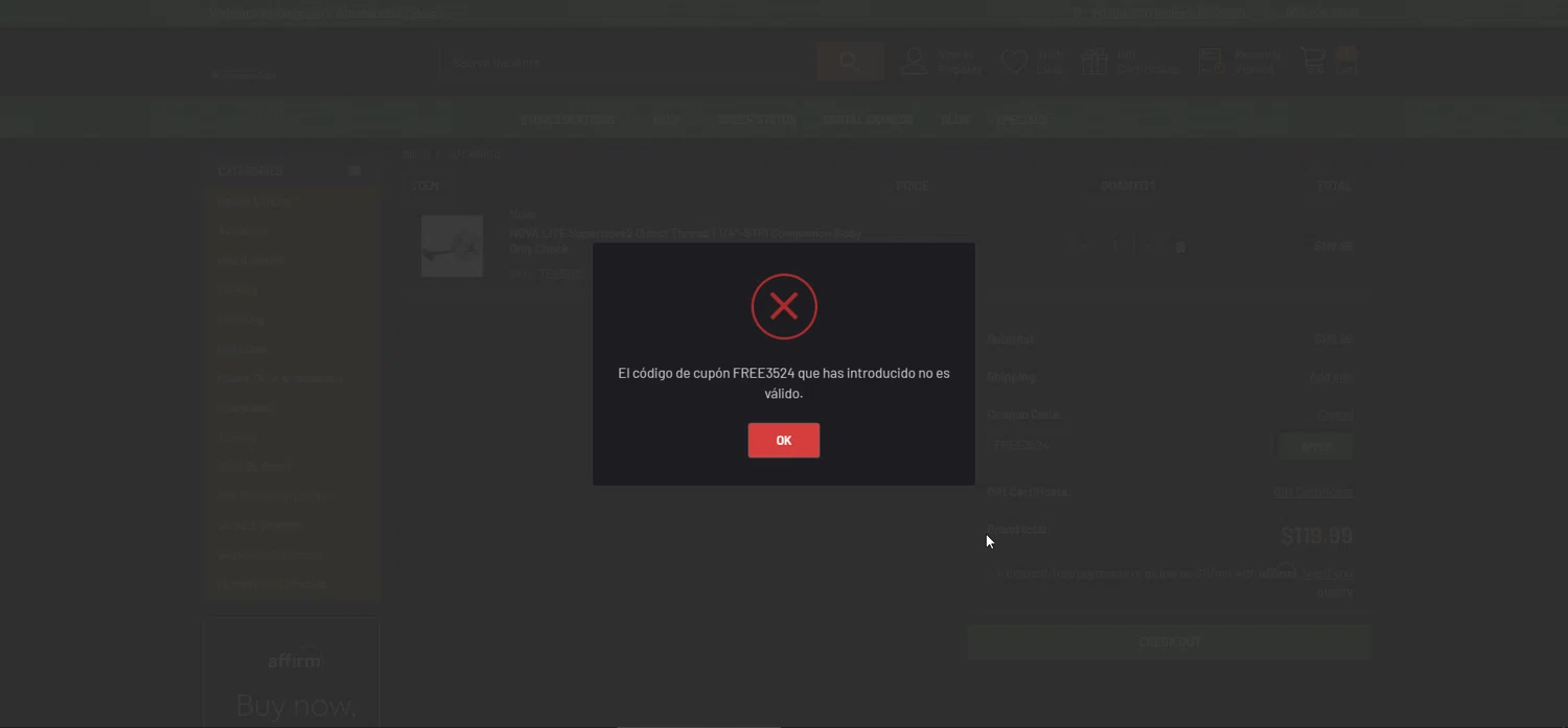 Klingspor's Woodworking Shop promo code screenshot showing code FREE3524 applied at Klingspor's Woodworking Shop checkout page. Uploaded by SimplyCodes community member VicenteEmilioSojo on Jan 13, 2025