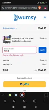 KW10 coupon verification screenshot