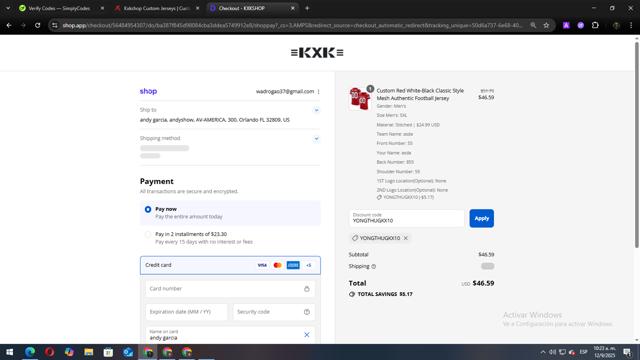 KXKSHOP checkout page showing KXKSHOP discount code box | Screenshot taken by SimplyCodes community member on Sep 12, 2025