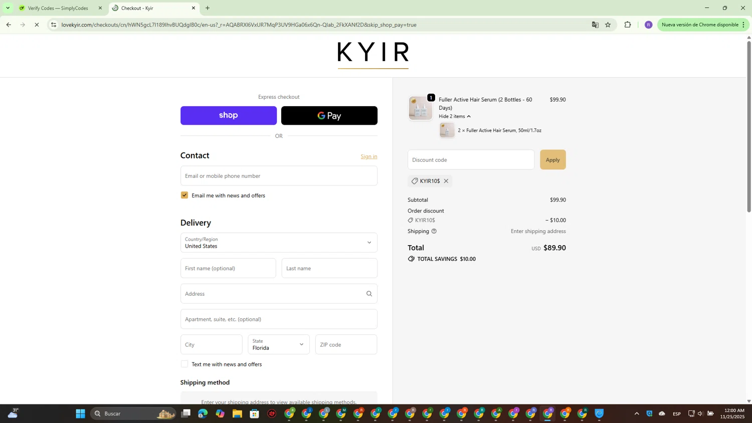 KYIR promo code screenshot showing code KYIR10$ applied at KYIR checkout page. Uploaded by SimplyCodes community member CouponBoss4754 on Nov 25, 2025