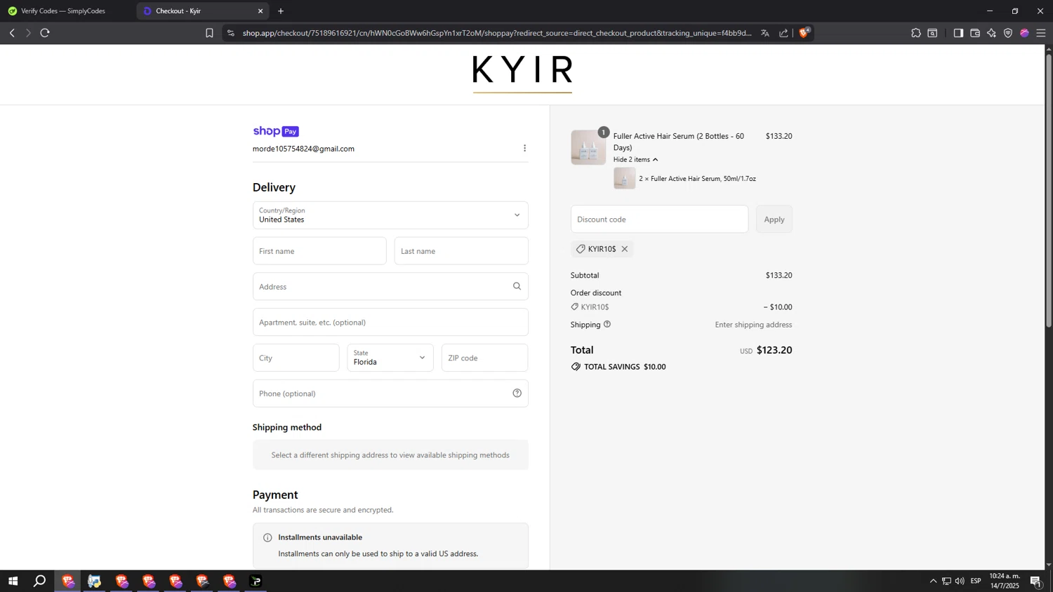 KYIR promo code screenshot showing code KYIR10$ applied at KYIR checkout page. Uploaded by SimplyCodes community member aaaaaaaaaaaaaaaaaaaaa on Jul 14, 2025