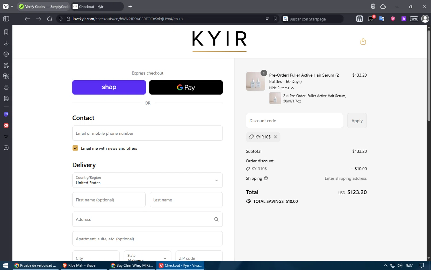 KYIR promo code screenshot showing code KYIR10$ applied at KYIR checkout page. Uploaded by SimplyCodes community member Voucher200 on Sep 12, 2025
