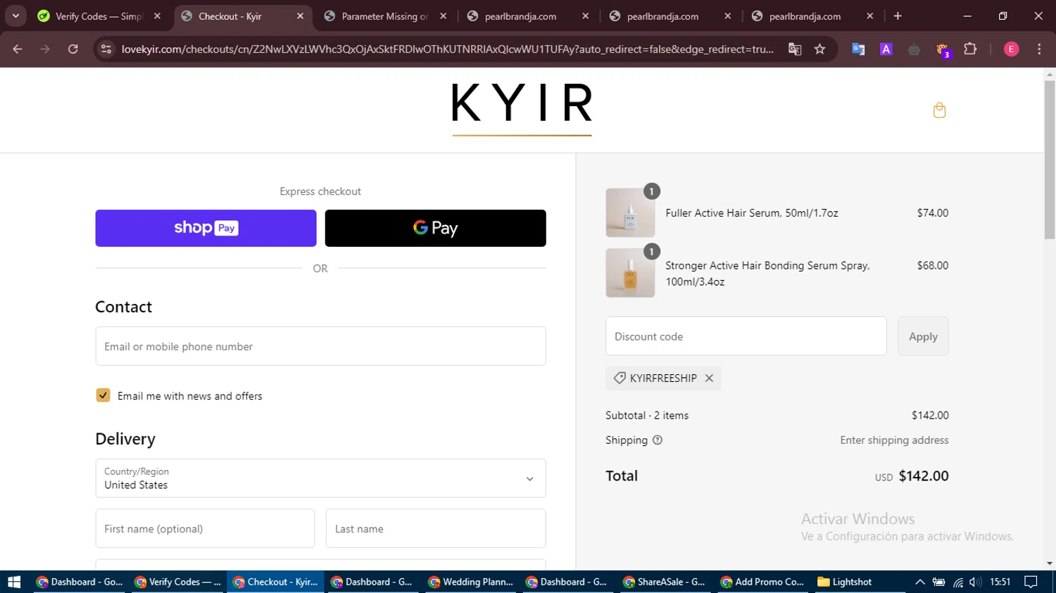 KYIR promo code screenshot showing code KYIRFREESHIP applied at KYIR checkout page. Uploaded by SimplyCodes community member MightyNavigator742 on Feb 6, 2025