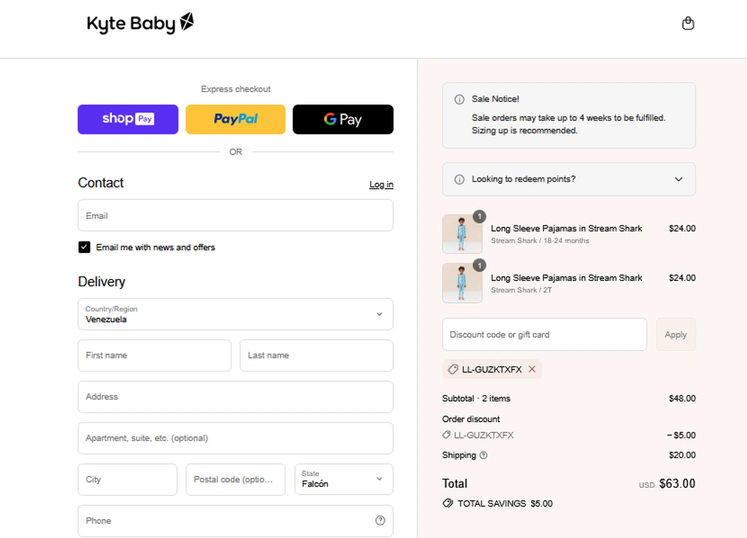 Kyte BABY discount code screenshot showing code LL-GUZKTXFX applied at Kyte BABY checkout page. Uploaded by SimplyCodes community member goldhooh on Jul 11, 2025