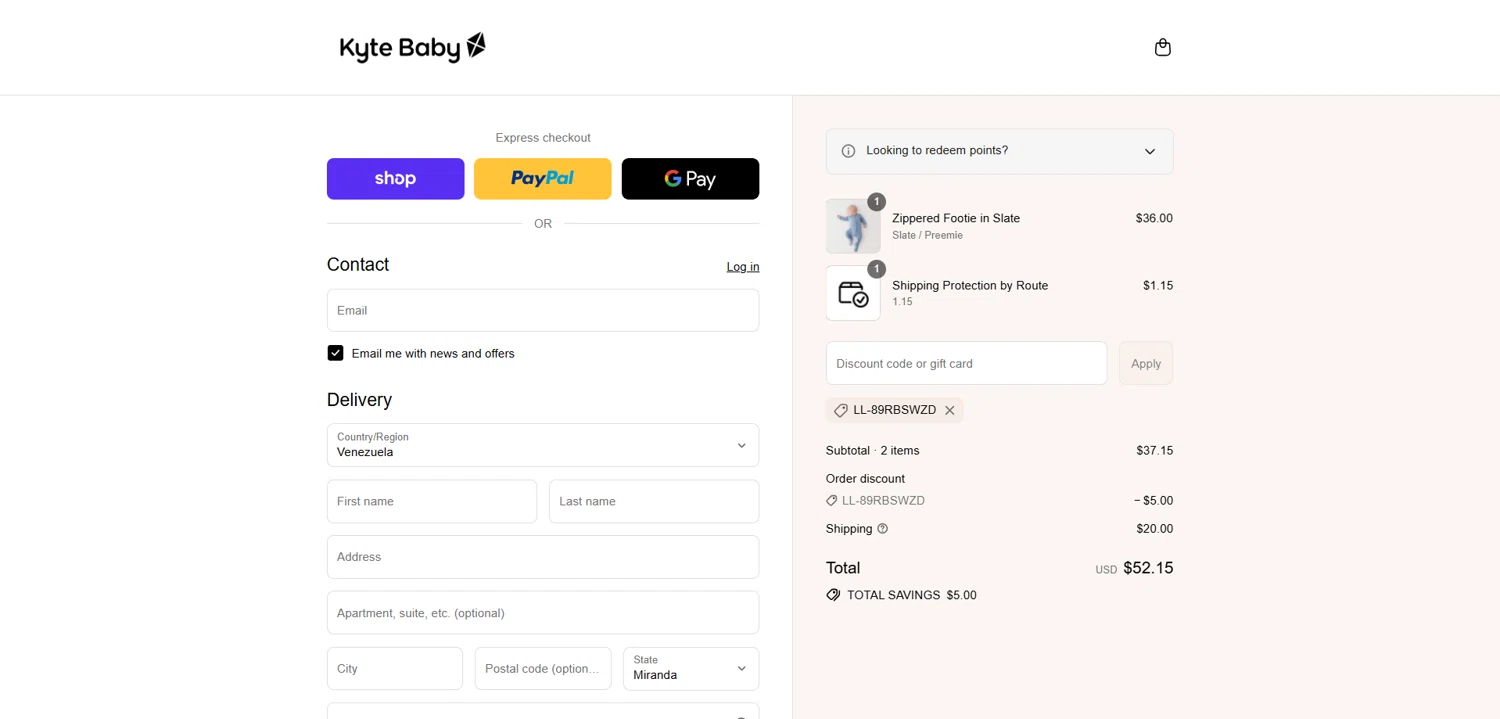 Kyte BABY discount code screenshot showing code LL-89RBSWZD applied at Kyte BABY checkout page. Uploaded by SimplyCodes community member Dorothy on Aug 13, 2025