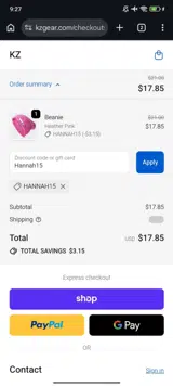 Hannah15 coupon verification screenshot
