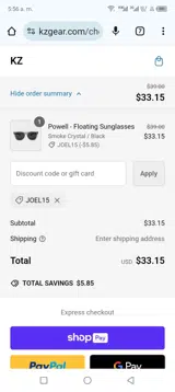 JOEL15 coupon verification screenshot