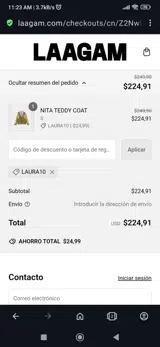 Laura10 coupon verification screenshot