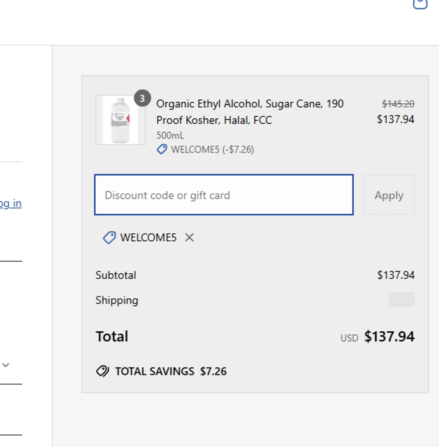 Lab Alley discount code screenshot showing code WELCOME5 applied at Lab Alley checkout page. Uploaded by SimplyCodes community member paquitin29 on Apr 20, 2025