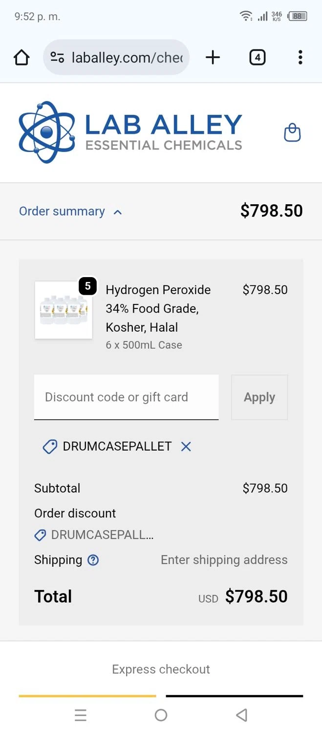 Lab Alley discount code screenshot showing code DrumCasePallet applied at Lab Alley checkout page. Uploaded by SimplyCodes community member leninandrea on Oct 4, 2025