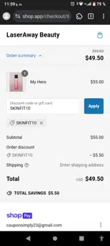 SKINFIT10 coupon verification screenshot