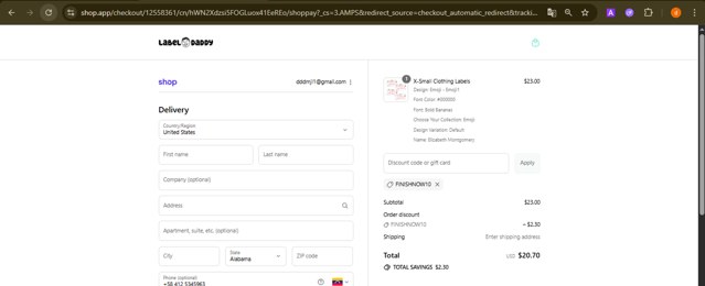Label Daddy checkout page showing Label Daddy discount code box | Screenshot taken by SimplyCodes community member on Sep 3, 2025