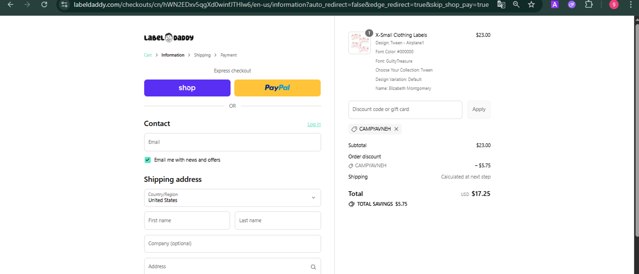 Label Daddy checkout page showing Label Daddy discount code box | Screenshot taken by SimplyCodes community member on Sep 3, 2025