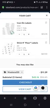 Weekend20 coupon verification screenshot
