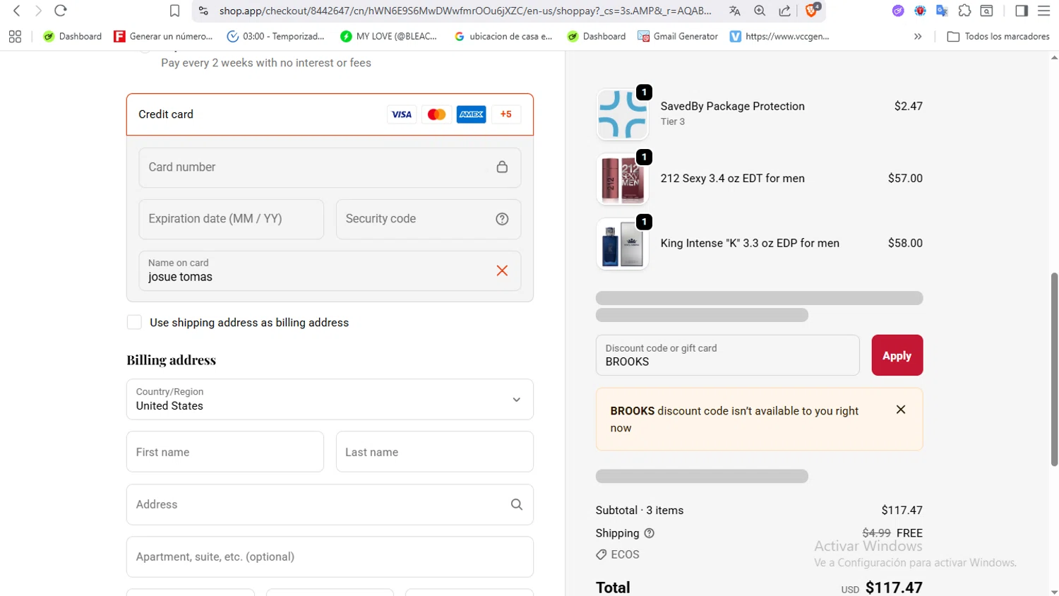 La Belle Perfumes promo code screenshot showing code BROOKS applied at La Belle Perfumes checkout page. Uploaded by SimplyCodes community member VoucherFalcon3942 on Dec 9, 2025